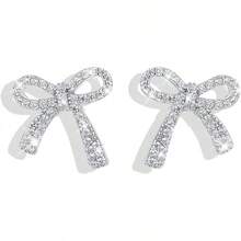Bow Earrings For Women  Sparkly Rhinestone Chain Tassel Earrings Cute Ribbon Stud Earring Daily Party Jewerly Gifts Christmas Stocking Stuffers - A2:silver Bow Stud Earrings - View 1