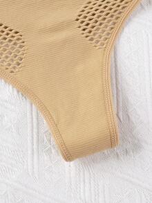 3 pièces Culottes sans couture de couleur unie avec lettres ajourées, sous-vêtements sexy et confortables pour un port quotidien pour femmes