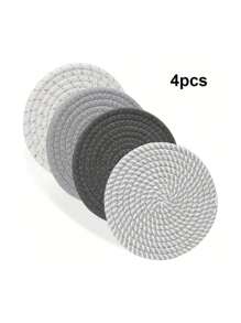 Round Woven Cup Mat & Holder Combo, Heat Insulation Pad, Thicken Design