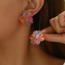 A Pair Of Bohemian Style Floral Earrings - Colorful Acrylic Petals, Suitable For Casual Wear With Daily Outfits - Đầy màu sắc - Xem 1
