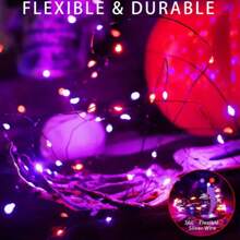 太阳能仙女灯，暖白 104 英尺/72 英尺/39 英尺/12 英尺太阳能灯串户外防水，8 种模式 LED 闪烁灯适用于花园庭院树婚礼，太阳能仙女灯太阳能地面灯太阳能灯户外灯串太阳能户外灯串 - 1PCS紫橙色 - 查看 3