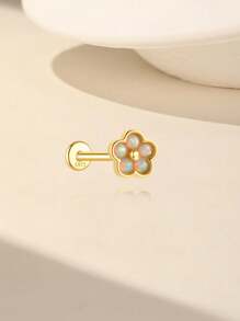 EleRunis 1 件 925 纯银蛋白石花朵平背耳轮耳钉精美珠宝适合日常佩戴婚礼派对订婚周年纪念情人节