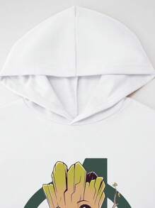 Marvel Ragazzi, ragazze, adolescenti, casual primavera/autunno, tinta unita, logo Avengers, sfondo, carino albero uomo Groot, felpa con cappuccio a maniche lunghe con stampa grafica, vestibilità ampia, spalle scese, bianco