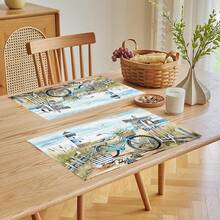 1 pieza/4 piezas/6 piezas Manteles individuales de lino con estampado de bicicleta vintage, decoración del hogar, adecuados para mesa de comedor, todo el año, manteles individuales lavables modernos, decoración de habitaciones, posavasos, manteles de mesa de cocina, decoraciones de fiesta interior/exterior, decoración del hogar, regalo ideal