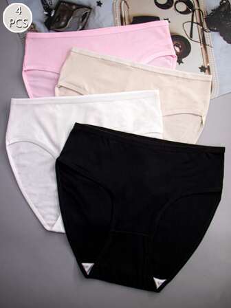 4件套女士多色高弹力舒适罗纹牛奶丝中腰运动三角裤