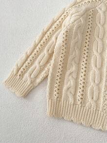 Autumn New Baby Sweater, 0-3 Years Old Girls Aran Knit Cardigan, Knitted Versatile Long Sleeve Jacket