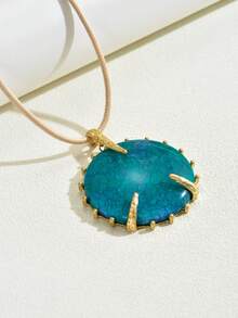 1 件女式复古金色波西米亚风格超大几何树脂吊坠项链，适合送礼、母亲节、日常佩戴 - 金黃色 - 查看 4