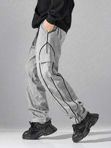 Men Straight Leg Casual Versatile Cargo Pants, For Fall - Silver - View 3