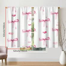 2pcs Set Pink Bow Print Light Filtering Curtains - Rod Pocket Design For Easy Hanging, Perfect For Bedroom, Living Room, Office Decor, Curtains For Living Room