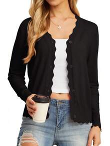 GRECERELLE Women's Long Sleeve Button Down Cardigan Knit Shrugs Sweater - 玫紅色 - 查看 6