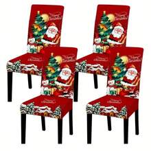 4/6 Unique Christmas Designs, Santa Claus & Snowman Digital Positioning Print Chair Covers, Removable & Washable Chair Cover Set, Soft Elastic Seat Protector, Suitable For Christmas Atmosphere Decoration In Restaurant, Kitchen, Banquet Hall, Dining Room, Bedroom, Office, Living Room, Dormitory And Home - Multicolor - View 35