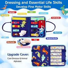 Esjay Toddler Busy Board Montessori Toys Boys, Sensory Board Educational Activities Learning Fine Motor Skills, Birthday Gifts Boys Toddlers, Travel Toys Airplane Car, Blue Dinosaur - Bảng chữ cái màu xám - Xem 8