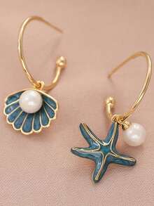 1 Pair Of Bohemian Seashell Starfish Pendant Earrings For Women, Gold Zinc Alloy With Faux Gemstones, Elegant Casual Wear And Perfect Gift For Valentine's Day Or Party, Earrings - Nhiều màu - Xem 1