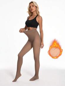 Women's Fleece Leggings Are Casual, Simple And Sexy, Suitable For Winter.  They Can Be Lined With Fleece For Warmth And Paired With Leather Boots Or Short Skirts - 咖透膚 - 查看 6