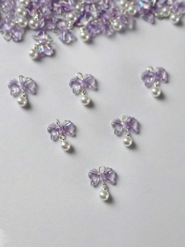 10pcs New Plated Colorful Transparent Small Bowknot Bow Pendant DIY Handmade Phone Strap Chain Beads Earring Accessories