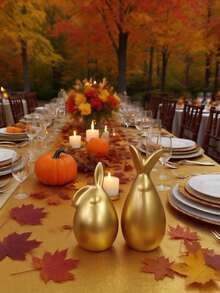 2pcs Gold Rabbit Figurines, Elegant Autumn Decor, Creative Resin Ornaments, Luxurious Holiday Home Decor, Theme Party Accents, Suitable For Dining Room, Living Room, Autumn Decor Area, Windowsill, Home Decoration, Autumn Decor, Theme Party Decoration Christmas Decorations Room Decor Christmas