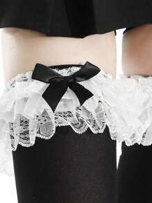 1 双日式蕾丝蝴蝶结多层花卉大腿袜，修身洛丽塔芭蕾过膝袜，Y2k - 彩色 - 查看 8