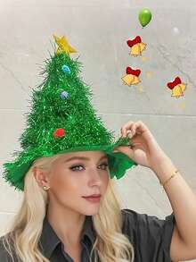 1 件圣诞树帽 - 节日派对必备耐用塑料节日摄影道具可手洗无羽毛趣味复活节和圣诞节礼物