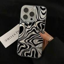 Wave Ripples 1pc Feather Texture IMD Lens Protection Anti-Drop Black Ripple Design Phone Case, Personalized Compatible With IPhone 16 ProMax/15/14Plus/13/12/11 Waterproof Shockproof Scratch Resistant - Lông vũ nhỏ - Xem 4