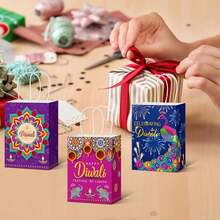 5 pezzi/10 pezzi/20 pezzi Borse regalo di Diwali con manici, colore e stile casuali, forniture per feste di Diwali, decorazione, confezione regalo per festival - Multicolore - Visualizzare 2