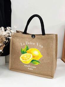 1/2 件“La Dolce Vita”柠檬图案手提包和钱包 - 意大利夏季风格，轻巧耐用，可重复使用购物袋，带有新鲜柠檬和绿叶设计，日常/沙滩包|夏季时尚包|耐用手柄包，轻便的旅行化妆收纳袋，铅笔袋，钱包，男女通用的洗漱包和沙滩手提包。适合返校季圣诞节和万圣节的最佳礼物 - 彩色 - 查看 5