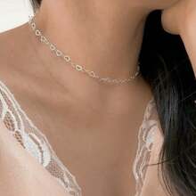 2-Piece Kit With Hollow Double Heart + Snake Bone Choker Plated In 925 Silver Or 18K Gold - 銀色 - 查看 4