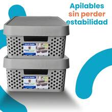 Caja organizadora paris con tapa plástico almacenamiento 11 litros organizador multiusos ropa juguetes papelería hogar practicidad cómodo fácil ordenar - Gris - Ver 2