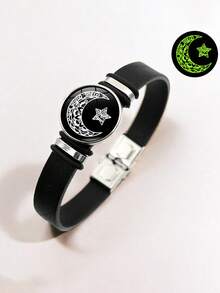 2 件夜光太阳和月亮手链，适合日常佩戴，适合作为礼物送给朋友 - 黑色 - 查看 2