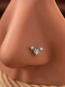 1pc Rhinestone Five-Pointed Star Nose Ring, Fashionable & For Daily Wear And Parties - Silver - View 5