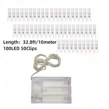 1 pieza Luces de cuerda con pinzas para fotos con pilas, luces de hadas con 30/50 pinzas LED, luces de cuerda LED de 32.8ft/16.4ft/9.84ft utilizadas para colgar tarjetas de fotos en las paredes del dormitorio para decoraciones navideñas, de jardín, de Acción de Gracias, de boda, fiestas y decoración del hogar, decoración de habitaciones, decoración de invierno