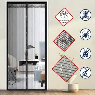 AIYYIPA 1 件（适用于标准门），免提开启，防虫，耐用网状磁性纱门，现代黑色双面板款式。精致编织细节，自动关闭通风，适合日常居家，夏季防蚊场景，适合客厅和卧室