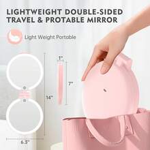 FUNTOUCH - Espejo de viaje con luz, 10 x 1 x doble cara, espejo de cambiador de maquillaje recargable con 3 ajustes de color, rotación ajustable LED espejo de computadora, color rosa - rosa - Ver 8