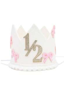 1 套 1/2 生日蝴蝶结皇冠高脚椅横幅装饰、6 个月女婴装饰、粉色蝴蝶结横幅、甜蜜蛋糕拍照道具、小公主粉色丝带蝴蝶结派对 - 粉色 - 查看 7