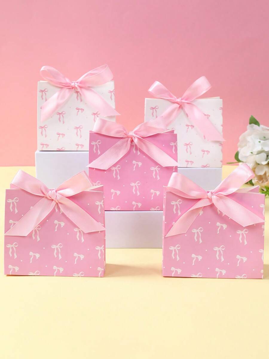 6 Stück rosa Schleifengeschenkbox, Box mit Schleifenband, Schleifentüten, Schleifen Dekoration, Geschenkbox für Geburtstagsparty, Damenpartybox, Baby-Shower Dekoration, Gender-Reveal Dekoration, Geschenkverpackung Tüten, Hochzeitsgastgeschenke, Raumdekoration, Heimdekoration, Geschenktüten, Partyzuckertüten und -boxen, Geburtstagsmädchen