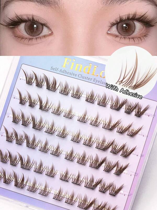 FindLove 60Clusters Fox Eye Lashes 11-14mm Pre Glued Lashes C Curl End Eye Elongated Individual Lash Clusters Light And Long Lasting Wear No Glue Needed Eyelash Wispy And Fluffy False Eyelashes Gift For Women & Girl Cosmetic Makeup Tool For Beginner