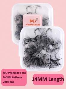 240PCS 500PCS 1000PCS Premade Fans Eyelash Extensions 240-1000 Fans Single Length 240 Fans 20D D Curl Handmade Volume Lashes Extensions 0.07mm Thickness 8-15mm Premade Volume Eyelash Extension Middle Stem Pointy Base Premade Lashes - D - View 10