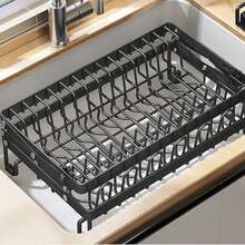 2 Tier Dish Drying Rack With Drainboard & Cutlery Holder For Kitchen Counter Organizer - Black - View 4