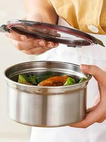 1 件带通风盖的食品容器,可拆卸排水盘,冰箱收纳盒,用于储存冷冻食品、水果和蔬菜,优质 304 级不锈钢,防漏、防潮、防臭,非常适合露营、午餐、剩菜、汤和沙拉(随机盖子颜色) - 彩色 - 查看 4