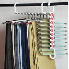 1件多功能可折叠裤架多层衣橱无缝裤子收纳架衣柜架防滑裤挂夹节省空间优质不锈钢可折叠魔术裤架 - 白色 - 查看 4