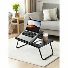 Foldable Laptop Desk, Adjustable Laptop Table With Cup Holder, Portable Bed Tray Table For Working, Reading, Eating, And Studying, Ergonomic Notebook Stand With Non-Slip Design - Black - View 1