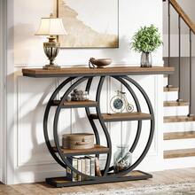 LITTLE TREE 47.24-Inch Industrial Console Table, 5-Tier Narrow Sofa Table With Multiple Storage Shelves, Rustic Brown Wood & Metal Frame, Entryway Table For Hallway, Foyer, Small Spaces - Brown - View 4