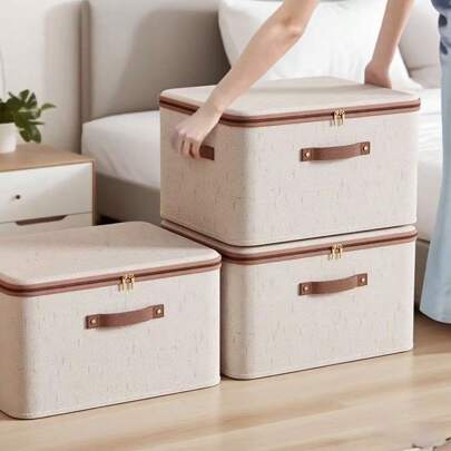 1pc Foldable Thick Fabric Blanket Storage Bag With Handle, For Organizing Bedroom, Closet, Clothes, Quilt, Wardrobe