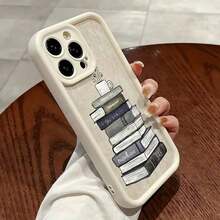 1pc Frosted Lens Protection Vintage Book Cover Pattern Phone Case, Suitable For IPhone16 Pro Max/15/14 Plus/13/12/11, Series, Anti-Fall Cover Waterproof Shockproof Scratch Resistant - trắng - Xem 3