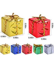 12pcs Christmas Shiny Mini Box Ornaments - Assorted Color Metallic Foil Packaged Decorative Boxes For Christmas Tree Hanging Decor - متعدد الألوان - مشاهدة 2