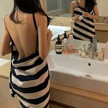 1 Backless Bathrobe - Wear-On Style, Outdoor, Quick-Drying And Absorbent Multifunctional Long Fabric, Adjustable Shoulder Strap Bath Skirt, Essential For Home Travel, Summer Back To School - Multicolor - View 5