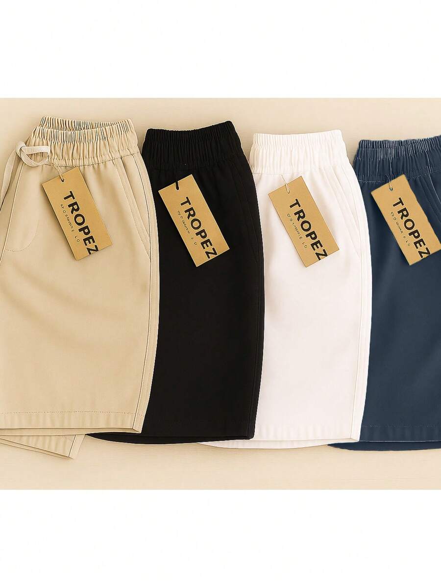 Kit 4 Shorts Sarja Mauricinho Men's Quality Bermuda Denim Men's Beachwear - Đen/Be/Trắng/Xanh navy - Xem 1