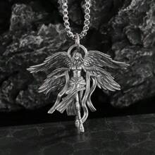 SeuSuk 1件复古四翼女神吊坠项链，适合男士日常休闲佩戴，珠宝礼品 - 銀色 - 查看 4