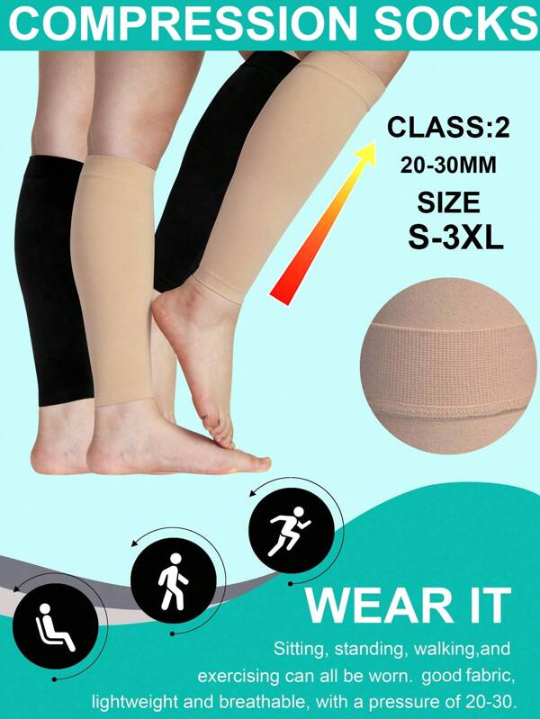 1 Pair Plus Size Black Compression Socks, 20-30 MmHg Knee High Pressure Stockings, Opaque Toe-Less Foot, Suitable For Men And Women, Athletic Socks
