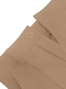 Women'sPlain Elegant Straight Leg Trousers With Pockets, For Commuting - Khaki - View 7