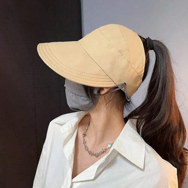Chapeau de protection solaire d'été avec masque facial amovible, casquette à bord fin, anti-UV, polyvalent, style coréen, plage, chapeau de soleil mignon